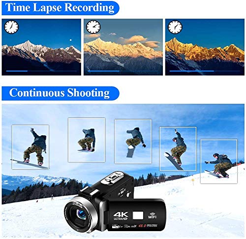 Caméscope 4K Caméra Vidéo Caméscopes WiFi Ultra HD avec Microphone 48,0MP Caméra Youtube Camescope de Vision Nocturne IR…