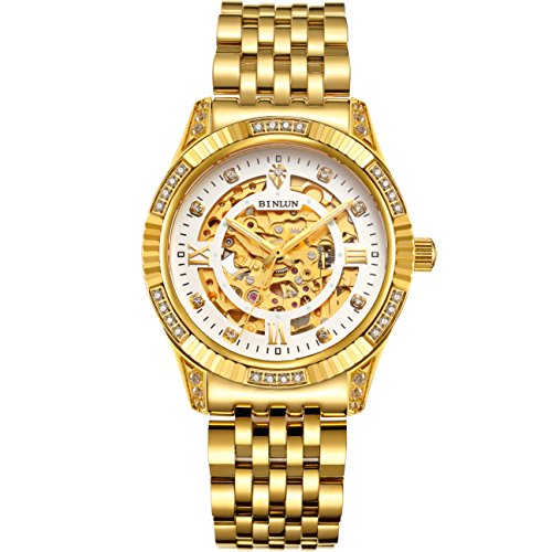 BINLUN Plaqué Or 18 K Automatique de Poignet Montres pour Homme Montre Mécanique Cadeau pour Les Familles Amis Cadeau
