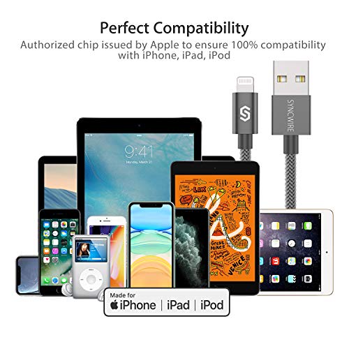 Syncwire Chargeur iPhone Câble 2M -[Ultra Résistante Fibre |C89 Certifié Apple Mfi |Charge Rapide 2.4A] Cordon d…