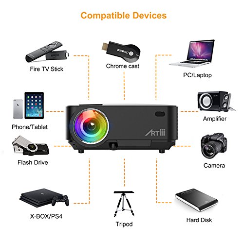 Artlii Retroprojecteur Mini, Videoprojecteur Portable LED Soutien HD 1080p, 3800lumen, 200”, Video projecteur…