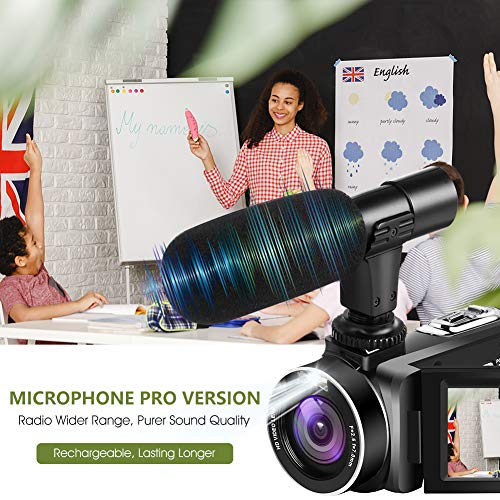 Caméscope 4K Camescope Ultra HD 30MP Caméscope Zoom Numérique 18X Caméra Vidéo Écran IPS 3,0″ Tactile Rotatif Caméra Vlogging pour Youtube avec Microphone, 2 Batteries