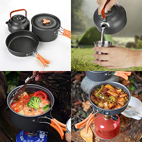 Awroutdoor Casseroles Camping Set, 13 pièces Aluminium Léger Camping Léger Casserole Pan Set avec Sac de Filet…