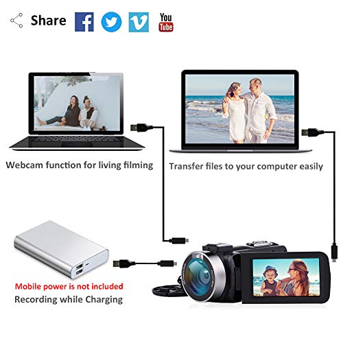 Camescope Caméra Vidéo Full HD 1080P 30FPS 24.0MP Caméscope 18X Zoom Numérique avec Microphone Caméra de Vision Nocturne…