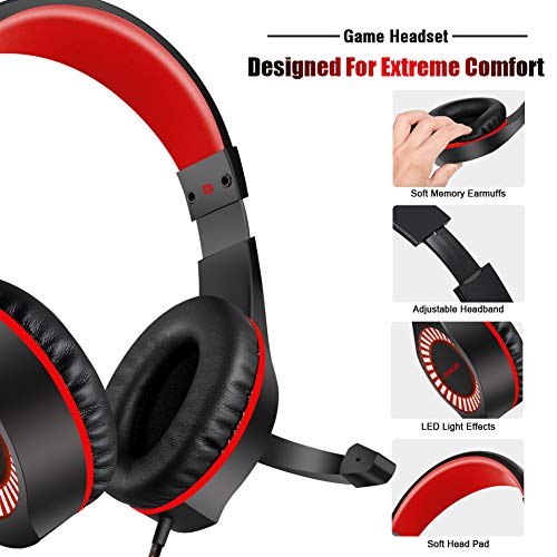 Casque Gaming PS4 Gamer Audio Filaire Anti Bruit PC avec Micro Xbox One Stereo Basse Son 7.1 Surround Réglable 3.5mm…