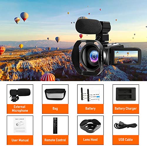 Camescope 4K 48MP Caméscope 18X WiFi Youtube Camera Caméscope de Vision Nocturne IR avec télécommande améliorée…