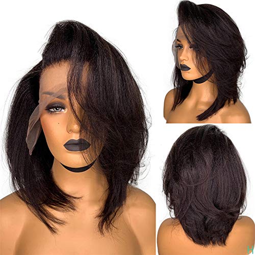 HAIRCARE Short Cut Bob Blunt Yaki Perruques De Cheveux Humains,Pixie 150% Perruques Avant De Dentelle pour Les Femmes…