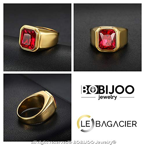 BOBIJOO Jewelry – Bague Chevalière Homme Cabochon Carré Acier INOX Doré Or Fin Plaqué Faux Rubis