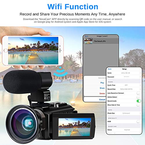 Caméscope 4K Vlogging Caméra Vidéo Ultra HD Wi-Fi Appareil Photo Numérique 48MP 3” écran Tactile Vision Nocturne 16X…