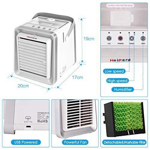 HeiPard Climatiseur Portable, Mini Refroidisseur D’air Portable Ventilateur de Climatisation Personnel Portable…