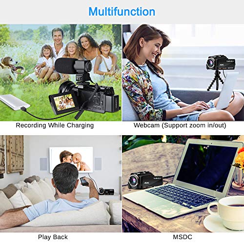 Caméscope 4K Vlogging Caméra Vidéo Ultra HD Wi-Fi Appareil Photo Numérique 48MP 3” écran Tactile Vision Nocturne 16X…