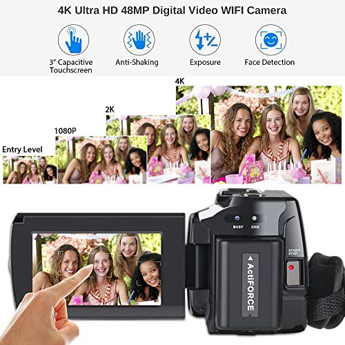 Caméscope 4K Vlogging Caméra Vidéo Ultra HD Wi-Fi Appareil Photo Numérique 48MP 3” écran Tactile Vision Nocturne 16X…
