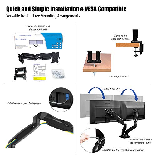 Invision Support Écran PC Moniteur pour 2 Ecrans, Bras Articulé Ergonomique Ressort à Gaz pour Écrans 43–68,5cm (17–27…