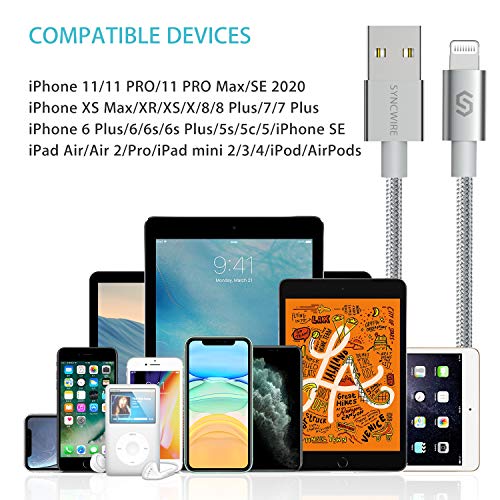 Syncwire Câble Chargeur iPhone 2M -[Durable Nylon Tressé |Connecteur Renforcé |Certifié Apple MFi |Charge Rapide…