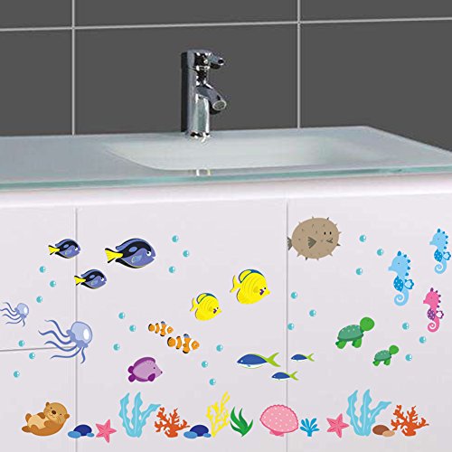 Bande Dessinée sous-Marine Mer Poisson Stickers Muraux pour Enfants Chambres Salle De Bains Home Decor Animaux PVC…