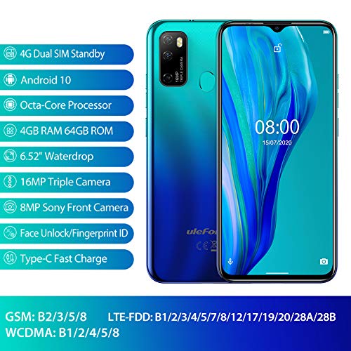 Ulefone Telephone Portable Android 10 Octa-Core 4Go+64Go, 4G Smartphone Debloqué Pas Cher, Ecran 6,52 Pouces, 16MP AI…