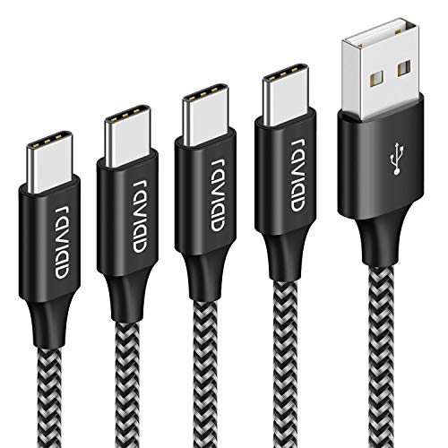 RAVIAD Câble USB Type C, [Lot de 4, 0.5m+1m+2m+3m] USB Cable Type C en Nylon Tressé Chargeur USB C Connecteur pour…