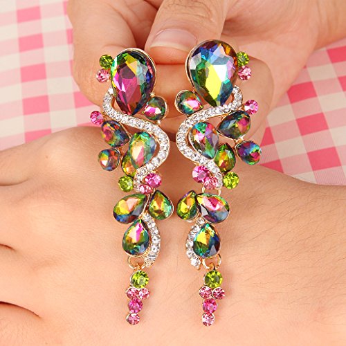 Clearine Boucles d’Oreilles Pendentif Femme Cluster Goutte d’Eau Style Bohême Bijou Mariage Cadeau Cristal Strass