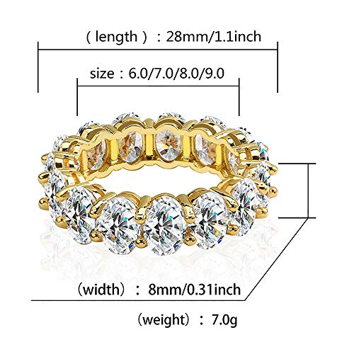 WusaiB Hip Hop Diamond Ring Iced Out Diamond CZ Band Ring Couple Micro Zircon Ring Love 18K plaqué Or Strass Bague…