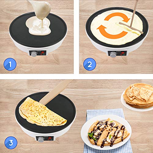StarBlue Crepiere Electrique De 30,5 Cm, Avec Livre De Recettes Inclus, Et Spatule En Bois, 220-240 V Ca, 50/60 Hz, 1000…