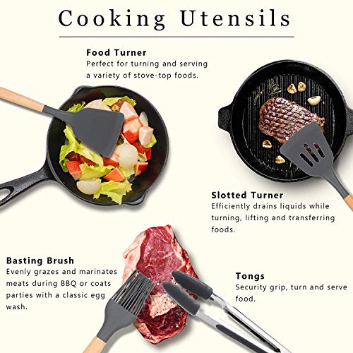 NEXGADGET Ensemble d’Ustensiles de Cuisine de 30 Pièces, Set de Cuisine en Silicone avec Support, Pinces, Grattoir…