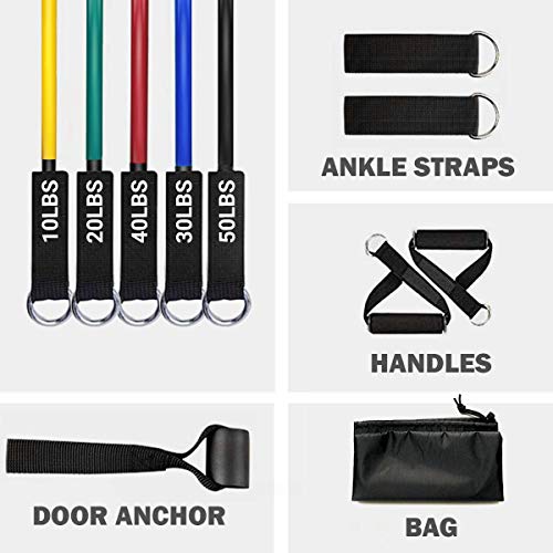 ROMIX Bandes de Résistance Set 11 Pcs, 150 LBS Elastique Musculation Tubes, Professionnels Latex Fitness Bands avec…