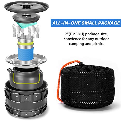 Odoland Multi-PCS Kit de Casseroles Camping, Cookware Kit en Alliage d’Alu, Légère, Durable et Compact avec Réchaud de…