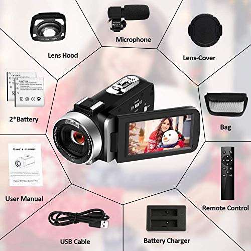 Caméscope 4K Caméra Vidéo Caméscopes WiFi Ultra HD avec Microphone 48,0MP Caméra Youtube Camescope de Vision Nocturne IR…