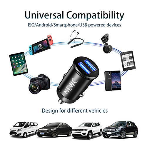 Lot de 2, Mini Chargeur Voiture Allume Cigare USB 2 Ports pour iPhone 8/X/7/6s/6/Plus/X/XS/XR/11/12/Pro, Samsung Galaxy…