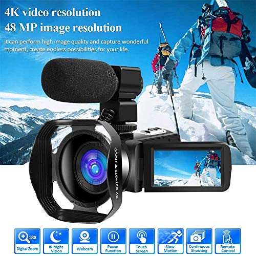 Caméscope 4K Caméra Vidéo Caméscopes WiFi Ultra HD avec Microphone 48,0MP Caméra Youtube Camescope de Vision Nocturne IR…