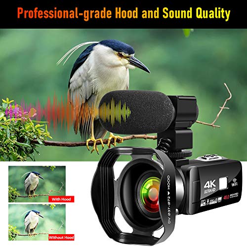 Camescope 4K 48MP Caméscope 18X WiFi Youtube Camera Caméscope de Vision Nocturne IR avec télécommande améliorée…