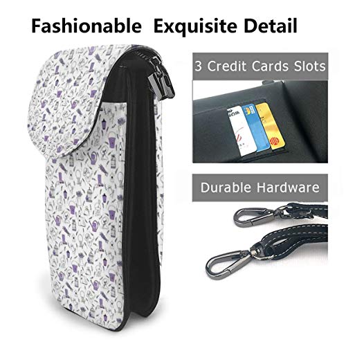 Women Mini Purse Crossbody of Cell Phone,Pattern with Lavender and Garden Accessories Floriculture Theme