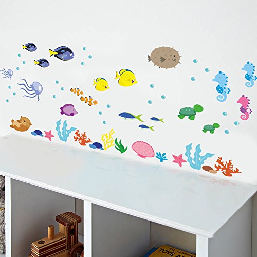 Bande Dessinée sous-Marine Mer Poisson Stickers Muraux pour Enfants Chambres Salle De Bains Home Decor Animaux PVC…