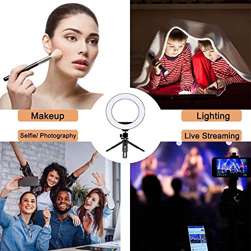 Creatck 8″ LED Ring Light avec trépied, dimmable 3 Modes d’éclairage et 10 luminosité Selfie Desk Makeup Light with Cell Phone Holder USB Live Streaming Circle Light for Youtube Video Photography