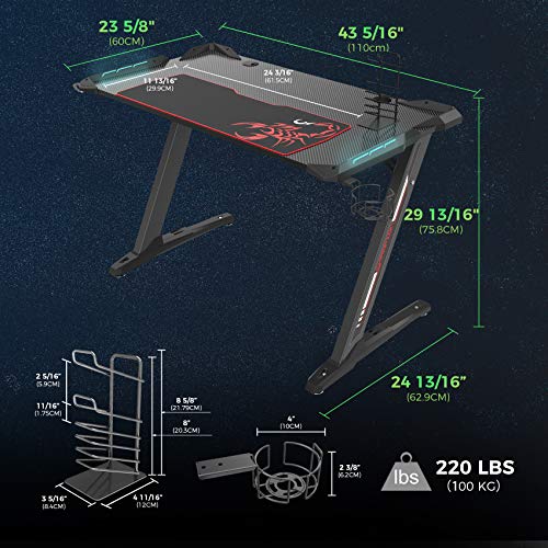 EUREKA ERGONOMIC Bureau Gaming LED Bureau Gamer 114 x 64 CM Pieds en Forme Z Bureau Gaming PC avec Tapis de Souris…