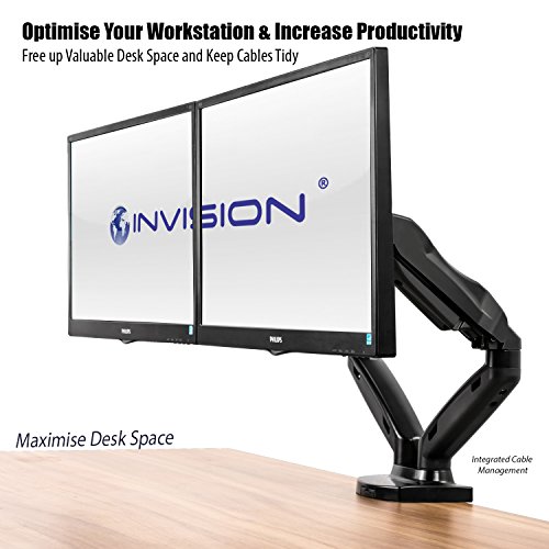 Invision Support Écran PC Moniteur pour 2 Ecrans, Bras Articulé Ergonomique Ressort à Gaz pour Écrans 43–68,5cm (17–27…