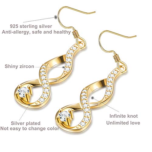BESTEEL Argent 925 Boucles D’oreilles Noeud Infini pour Femmes Filles Zyrconium Mariage Boucles D’oreilles Pendentif CZ…