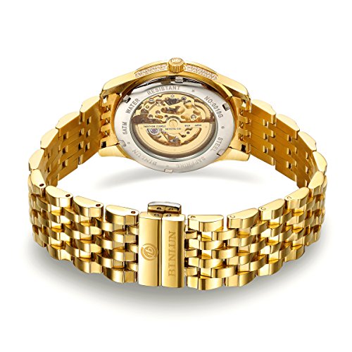BINLUN Plaqué Or 18 K Automatique de Poignet Montres pour Homme Montre Mécanique Cadeau pour Les Familles Amis Cadeau