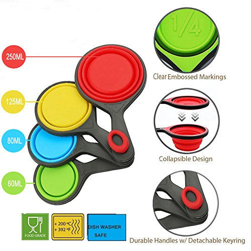 Himi Pet Food Scoops Silicone Collapsible Measuring Cups – Set of 4 – Great for Dog, Cat and Bird Food