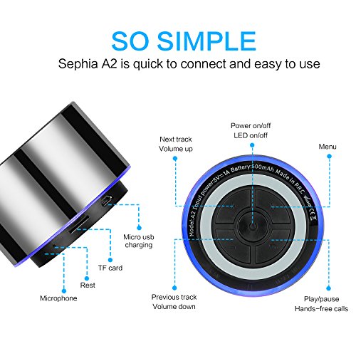 Sephia A2 Haut-Parleur Bluetooth, Micro intégré, compacte, Corps en métal, pour iPhone, iPod, iPad, tablettes, Ordinateurs Portables, Ordinateurs Portables, Smartphones