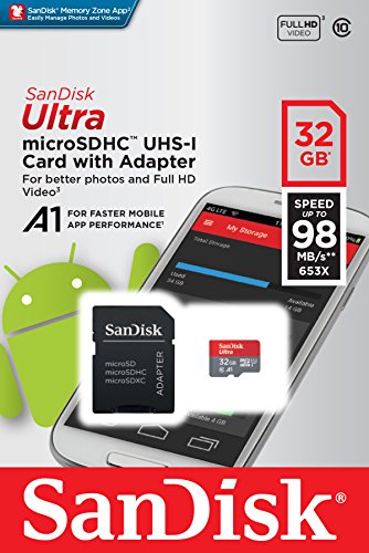 SanDisk Ultra 32 GB microSDHC Memory Card + SD Adapter with A1 App Performance Up to 98 MB/s, Class 10, U1