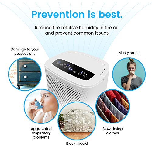 Pro Breeze Déshumidificateur Silencieux 12L/jour, Déshumidification de pièces jusqu’à 120m³ (20 m²) – avec 3 Modes…