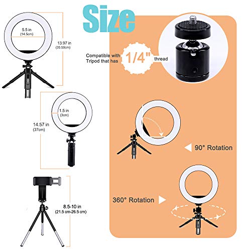 Creatck 8″ LED Ring Light avec trépied, dimmable 3 Modes d’éclairage et 10 luminosité Selfie Desk Makeup Light with Cell Phone Holder USB Live Streaming Circle Light for Youtube Video Photography