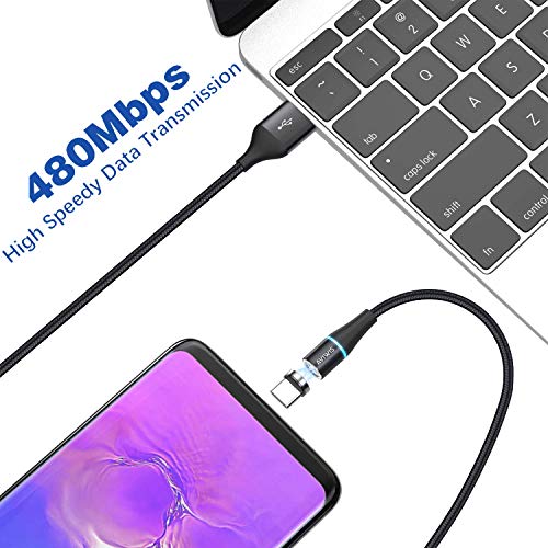 Câble de Chargeur Magnétique, 3 en 1 3A Charge Rapide et Synchro Données Câble Aimanté avec Micro USB, Type C, Ip…