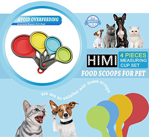 Himi Pet Food Scoops Silicone Collapsible Measuring Cups – Set of 4 – Great for Dog, Cat and Bird Food