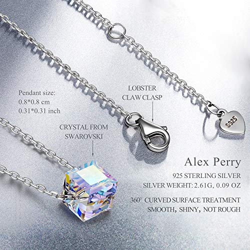 Alex Perry Collier en Cristal pour femmes, Collier en Argent 925, Pendentif en Cristal Cube pour Filles, Cadeaux…