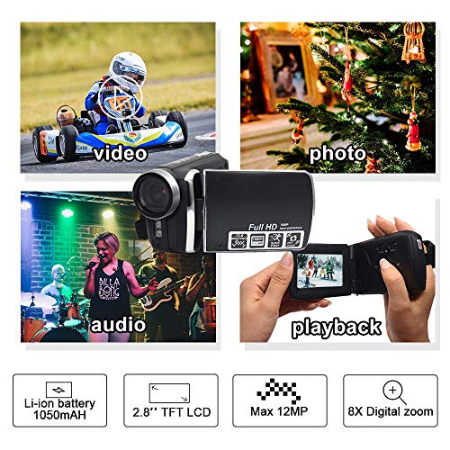 Vmotal Caméscope numérique HG8250 FHD 1080P 24MP Caméra vidéo à écran Rotatif à 270 degrés Caméscope pour Enfants…