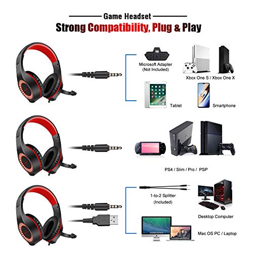 Casque Gaming PS4 Gamer Audio Filaire Anti Bruit PC avec Micro Xbox One Stereo Basse Son 7.1 Surround Réglable 3.5mm…