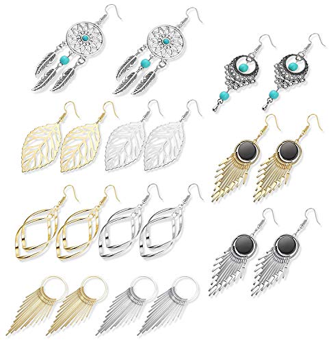 YADOCA 10 Paires Boucles d’Oreilles Pendante pour Femmes Filles Boucles d’Oreilles Boheme Vintage Plume Pompon Bijoux…