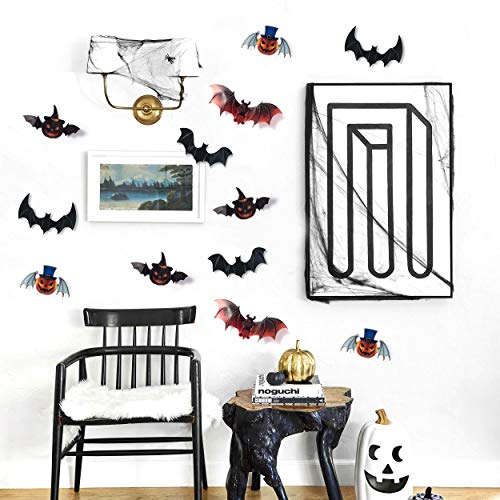 Décorations de chauve-souris d’Halloween – 120 PCS 3D Citrouille Chauves-souris Stickers Muraux, Imperméables Bats Craft…