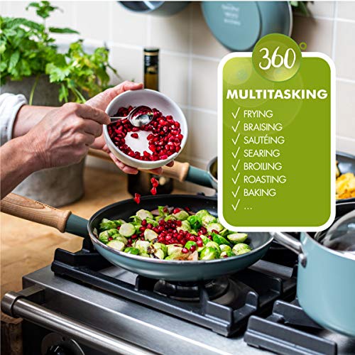 GreenPan Mayflower Ensemble de casseroles et poêles 13 pièces en céramique antiadhésive, manche en bois vintage, sans…